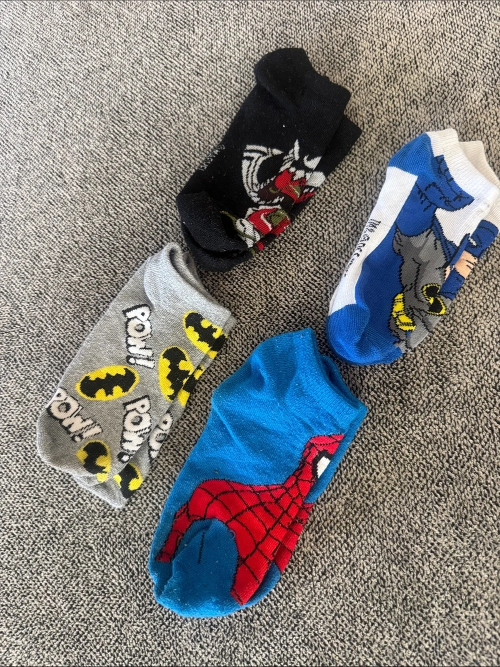 DC Comics Kids Superhero No-Show Socks - Blue, Black, Gray, Yellow